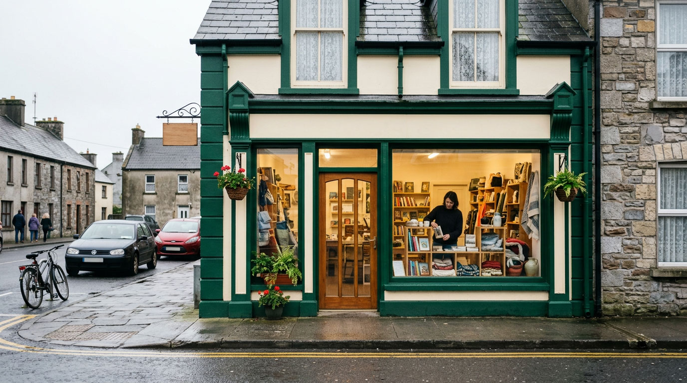 Small independent Irish business premises seen from across the street