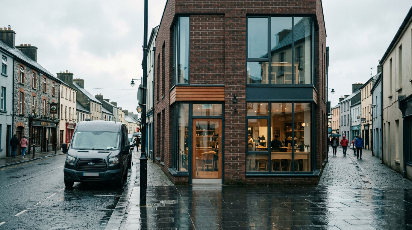 Modern small business premises on an Irish town street